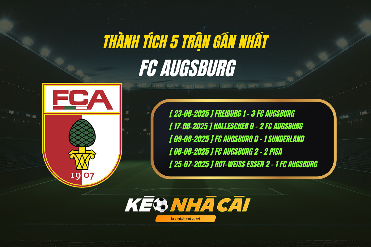 Thanh Tich 5 Tran Gan Nhat Fc Augsburg Keo Nha Cai Thành Tích 5 Trận Gần Nhất - Fc Augsburg - Kèo Nhà Cái