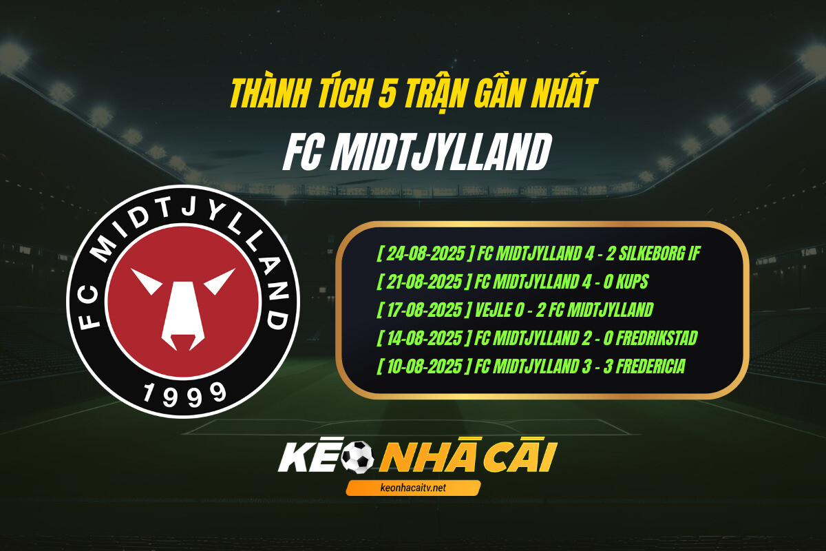 Thanh Tich 5 Tran Gan Nhat Fc Midtjylland Keo Nha Cai Thành Tích 5 Trận Gần Nhất - Fc Midtjylland - Keo Nha Cai