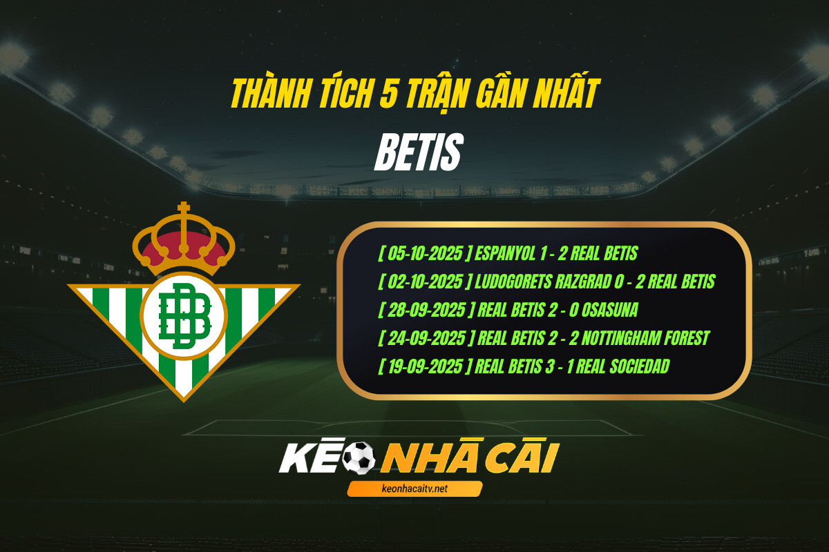 Thành Tích 5 Trận Gần Nhất Betis Keo Nha Cai